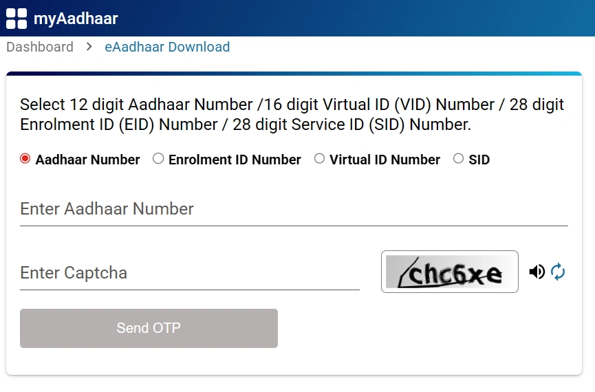 Select Aadhaar Number option